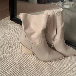 Chic Cream Ankle Boots with Block Heel